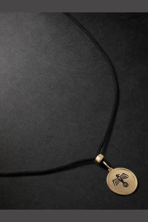 JACQUIE AICHE Thunderbird 14-Karat , Enamel and Cord Pendant Necklace - Men