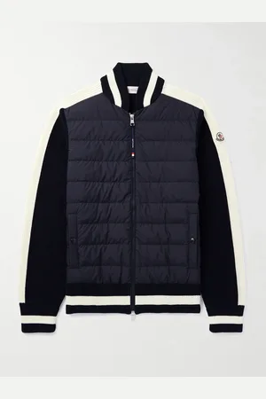 Moncler Slim-Fit Logo-Appliquéd Striped Ribbed Cotton and Quilted Shell Down Cardigan - Men - - XL