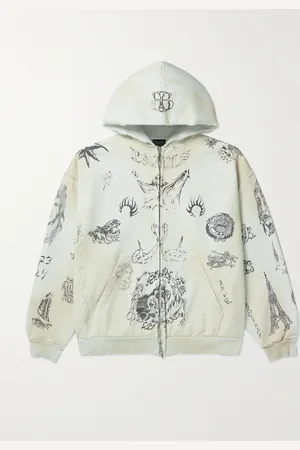 Balenciaga Tat Printed Distressed Cotton-Jersey Zip-Up Hoodie - Men - - L