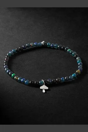 Sydney Evan Small Mushroom White Gold, Black Opal and Diamond Beaded Bracelet - Men