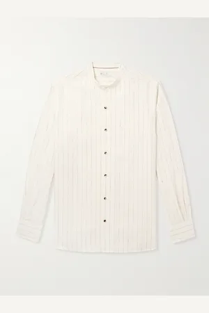 Loro Piana Elia Grandad-Collar Pinstriped Linen Shirt - Men - - XXL
