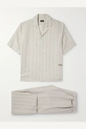 Ermenegildo Zegna Logo-Embroidered Striped Linen Pyjama Set - Men - - XXL