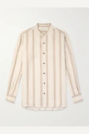 Loro Piana Elia Grandad-Collar Striped Linen and Silk-Blend Shirt - Men - - M