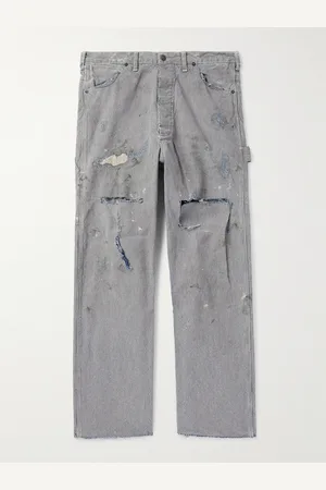 SAINT MXXXXXX Straight-Leg Distressed Striped Paint-Splattered Jeans - Men - - S