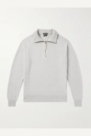 Tom Ford Slim-Fit Leather-Trimmed Wool and Cashmere-Blend Half-Zip Sweater - Men - - IT 46