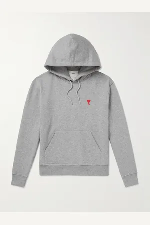 Ami Logo-Embroidered Cotton-Blend Jersey Hoodie - Men - - XS