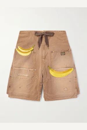 KAPITAL Wide-Leg Appliquéd Distressed Panelled Denim Shorts - Men - - 4