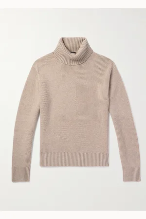 Ermenegildo Zegna Logo-Appliquéd Leather-Trimmed Ribbed Cashmere Rollneck Sweater - Men - - IT 52