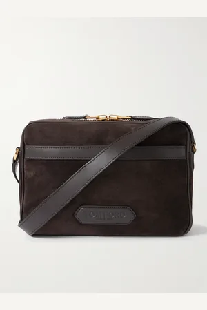 Tom Ford Logo-Embossed Leather-Trimmed Suede Messenger Bag - Men