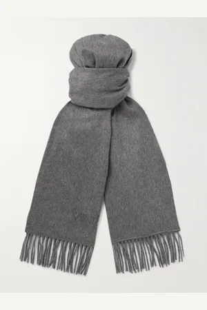 Saint Laurent Logo-Embroidered Fringed Cashmere Scarf - Men