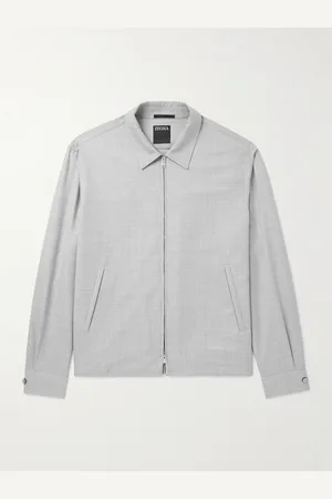 Ermenegildo Zegna Logo-Appliquéd Leather-Trimmed Wool-Gabardine Harrington Jacket - Men - - S