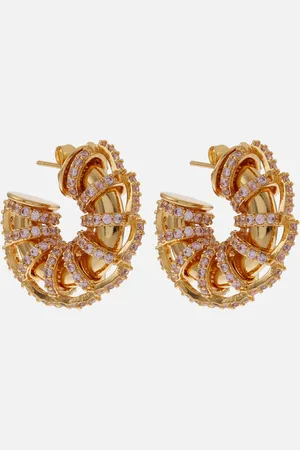 Crystal Haze Caterpillar Gold-Plated Hoop Earrings