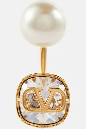 VLogo faux pearl and crystal single earring