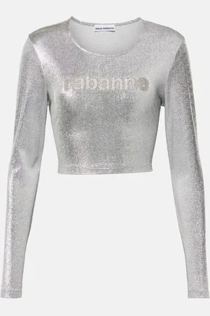 Sequin Woven Long Sleeve Crop Top