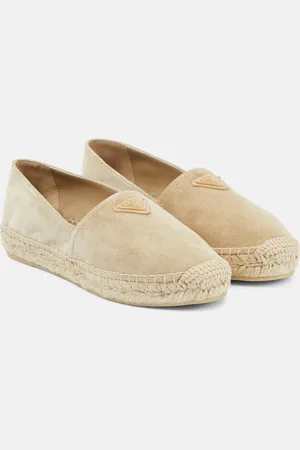 Logo crochet espadrilles in beige - Prada