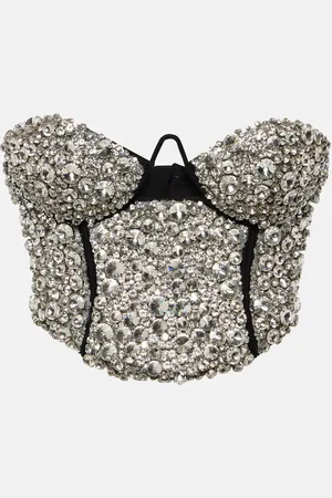 AREA Crystal-embellished corset top