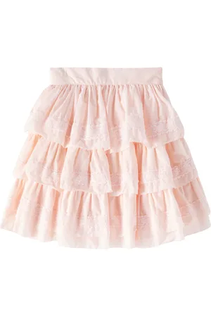 Petite Amalie Lace-trimmed tiered cotton skirt