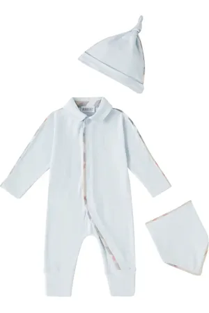 Burberry Baby onesie, bib, and beanie set