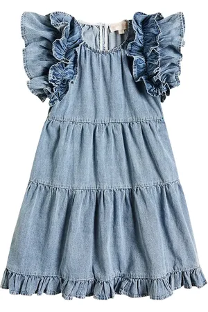 Petite Amalie Ruffled cotton chambray dress
