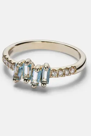 Suzanne Kalan 14kt gold ring with diamonds and topaz
