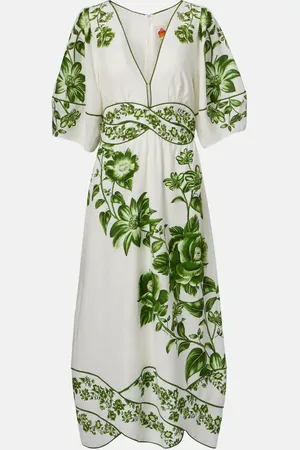 Farm Rio Blue Yard linen-blend midi dress