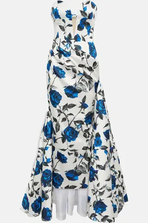Rasario Draped floral satin gown