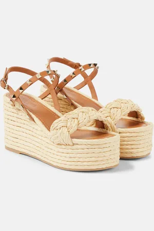 VALENTINO GARAVANI Rockstud braided leather espadrille wedges