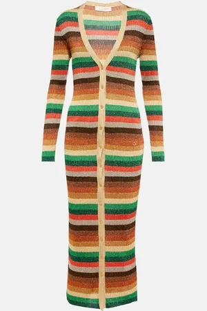 VALENTINO LurexÂ® striped V-neck midi dress