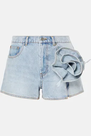 AREA Floral-applique denim shorts