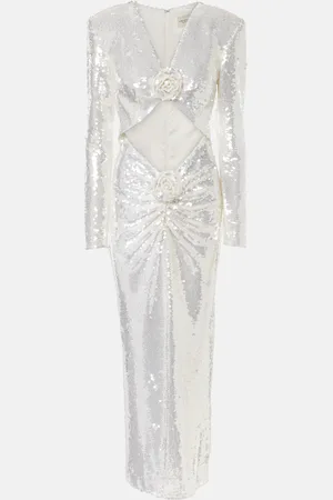 Ilkyaz Ozel Sequined cutout floral-applique gown