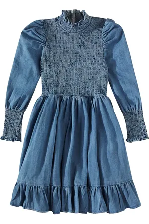 Petite Amalie Shirred cotton chambray dress