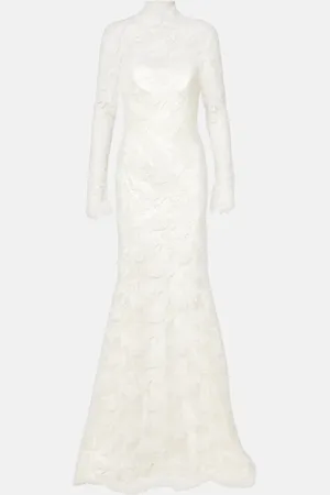 Danielle Frankel Bridal Adena floral lace-trimmed wool and silk gown