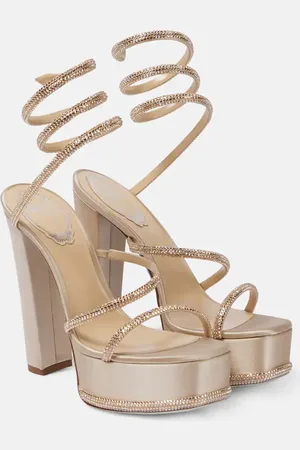 RENE CAOVILLA Embellished satin platform sandals