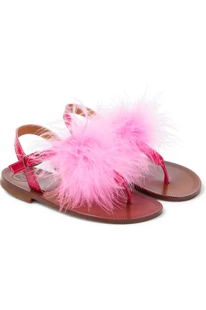 PèPè Vernice feather-trimmed leather sandals