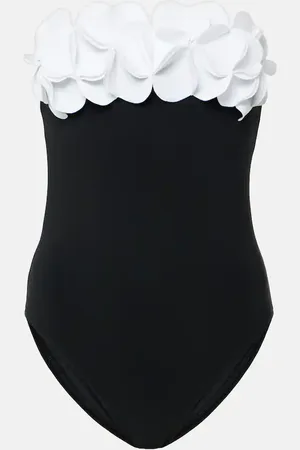 Karla Colletto Tess floral-applique strapless swimsuit