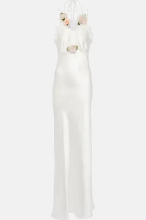 RODARTE Bridal floral-applique lace-trimmed silk gown