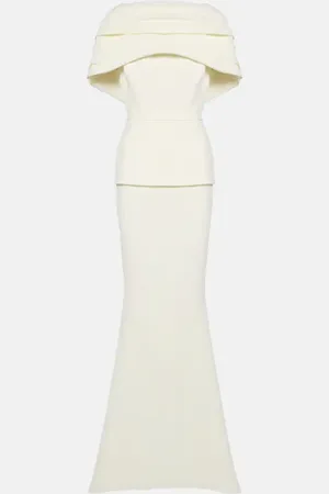 Safiyaa Pleated caped crepe gown