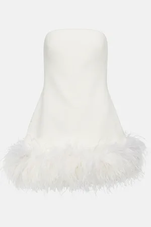 Safiyaa Feather-trimmed crepe mini dress
