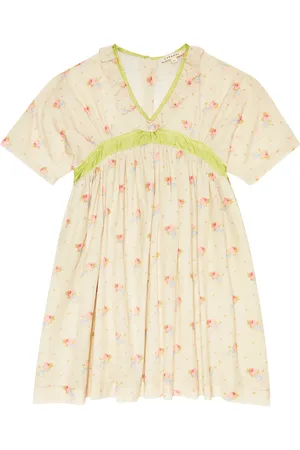 Caramel Asparagus floral cotton voile dress