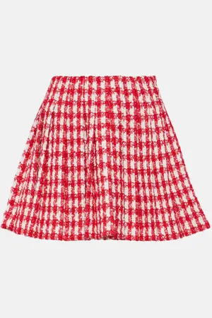 Self-Portrait Pleated houndstooth boucle mini skirt