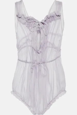 Maison Margiela Frill-trimmed silk bodysuit