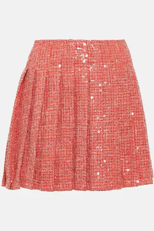 Self-Portrait Pleated sequined boucle miniskirt