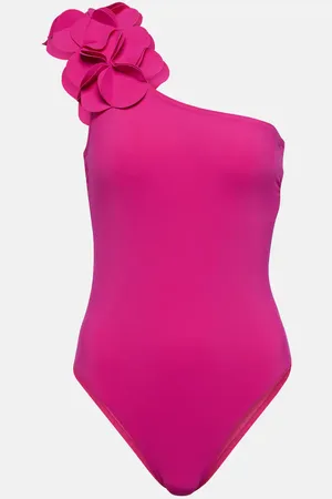Karla Colletto Floral-applique one-shoulder swimsuit