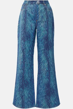 AREA Embellished fur-print flared jeans