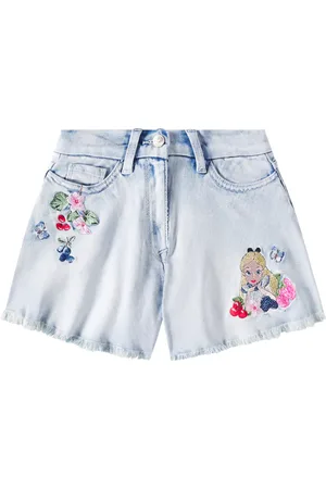 MONNALISA Alice distressed patch-applique denim shorts