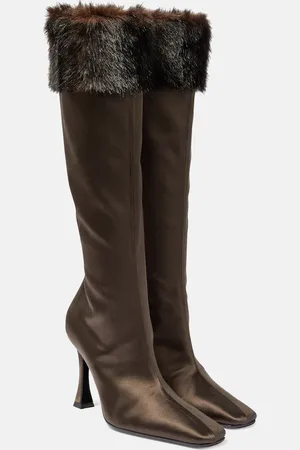 MAGDA BUTRYM Faux fur-trimmed satin knee-high boots