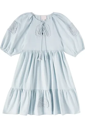 Petite Amalie Crochet cotton chambray dress
