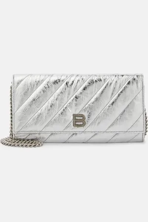 Balenciaga Crush metallic leather wallet on chain