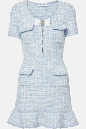 Self-Portrait Checked knitted minidress