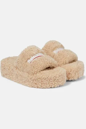 Balenciaga Logo faux shearling slides